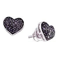 The Diamond Deal 10kt White Gold Womens Round Black Color Enhanced Diamond Heart Cluster Earrings 3/8 Cttw