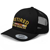Retired Drug Dealer Premium Trucker Hat Mid Crown Curved Bill Adjustable Cap - Funny Dare Gag Gift Joke