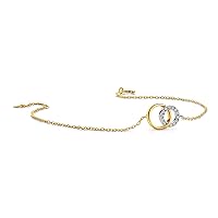 Miore Jewellery Women's Bracelet with 0.07 Carat Diamond Pendant 2 Two-Tone Circles in Yellow Gold and White Gold Surrounded by 13 Diamonds Bracelet 9 Carat 375 Yellow Gold Length 16-18 cm Adjustable, Gold