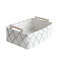 Decorative Collapsible Rectangular Fabric Storage Bin Organizer Basket with Wooden Handles for Clothes Storage, 11