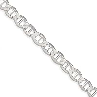 925 Sterling Silver Polished Flat Nautical Ship Mariner Anchor Chain Bracelet Jewelry for Women in Silver Choice of Lengths 8 9 7 and Variety of mm Options