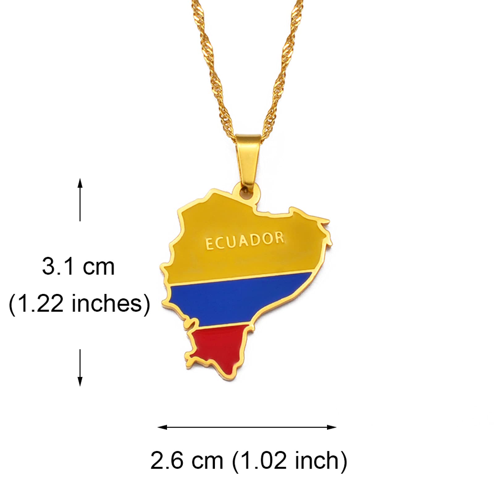 SHOUJIQQ Flag and Map of Ecuador Pendant Necklaces - Ethnic Hip Hop Country Maps Necklace for Women Men Charm Jewelry Clavic