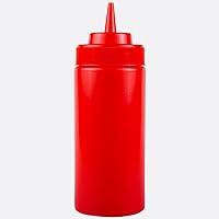 Tezzorio 16 oz. High-Performance Red Wide Mouth Plastic Squeeze Bottle - Convenient and Versatile Spill-Free Dispenser, BPA Free Dressing Squirt Bottle for Condiments, Ketchup, Mustard, Sauces, Oil, Honey, Arts and Crafts - Leak Proof - Kitchen and More!