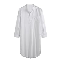 Men's Comfy Nightshirt Big&Tall V Neck Long Sleeve Pajama Shirt Mid-Length Nightgown Gown Night Sleep Shirts
