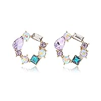 GRACE JUN Colorful Austrian Crystal Wreath Clip on Earrings and S925 Stud Earrings Charm Jewelry