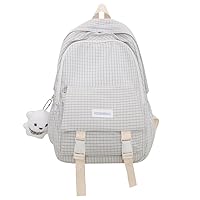Cute Backpack for Women Men, Kawaii Y2K Grunge Plaid Checkerboard Harajuku Hiking Travel Aesthetic Rusksack (grey)