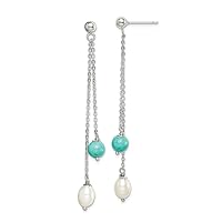 925 Sterling Silver Simulated Turquoise and Freshwater Cultured Pearl Post Long Drop Dangle Earrings Measures 63 Jewelry for Women