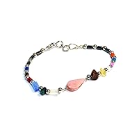 Teardrop Healing Gemstone Crystal Cabochon Multicolored Chip Stone Hematite Beaded Bracelet - Womens Fashion Handmade Jewelry Boho Accessories