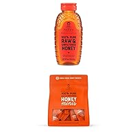 Nature Nate's 100% Pure, Raw & Unfiltered Honey, 16 oz. Squeeze Bottle; All-natural Sweetener, No Additives + Honey Minis Packets, Bag – Single Serve 14 g per packet, 0.33 Fl Oz (Pack of 20)