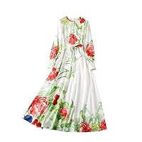 Spring Floral Print Long Maxi Dress for Women Full Sleeve Elegant Designer Casual Aline Holiday Dresses Lady