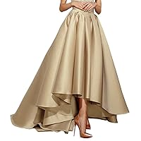 High Low Satin Skirts Pleated Maxi A Line High Waist Formal Prom Skirt Wedding Dress for Women