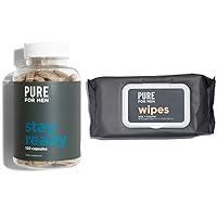 Pure for Men Original Vegan Cleanliness Fiber Supplement, 120 Capsules, Eco-Responsible Stay Ready Wipes with Micellar and Aloe (48 Count)