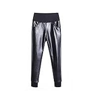 Black Vintage Faux Leather Pants Women High Waist Shaping Butt Lift Elastic Leggings Trousers for Girl Plus Size
