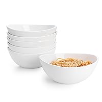 Sweese 7 Inch Porcelain 28 oz Bowls Set of 6, for Soup | Cereal | Pasta | Salad | Ramen | - Microwave, Dishwasher, and Oven Safe - White