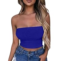 Womens Tube Tops Sleeveless Strapless Bodycon Bandeau Tops Casual Cropped Tshirts Summer Fashion Y2K Corset Tanks Top