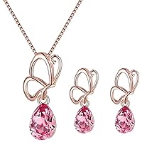 Crystal Necklace Earrings Set Rose Gold Drop Shaped Pendant Necklace Crystal Necklace and Earring Set Jewellery Sets for Women Girls (40x2.4x1 cm) Durable and Attractive