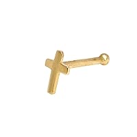 14k Yellow Gold Religious Faith Cross Body Piercing Jewelry Nose Stud Jewelry for Women