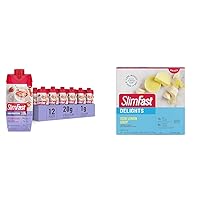 SlimFast Protein Shake, Strawberry 12pk + SlimFast Delights Iced Lemon Drop Snack Cup 10 Count