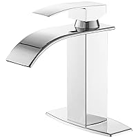 BESy Chrome Waterfall Spout Bathroom Faucet, Single Handle Single Hole Bathroom Vanity Sink Faucet, Rv Vessel Faucet Basin Mixer Tap with 6 Inch Deck Plate, cUPC Waterlines, 1 or 3 Hole