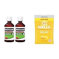 Robitussin Adult Maximum Strength Cough Plus Chest Congestion DM Max & Halls Relief Honey Lemon Sugar Free Cough Drops, Value Pack, 180 Drops