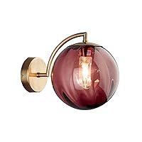 Glass Ball Wall Mounted Lamp, 1 Light Gold Finish Sconce Light Fixture, Nordic LED Wall Light for Bedroom Hotel Restaurant Hallway,Red,1PCS