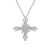 2 CT Round Cut Created Diamond Starburst Pendant Necklace 14k White Gold Finish