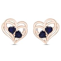 Created Heart Cut Blue Sapphire Gemstone 925 Sterling Silver 14K Rose Gold Over Valentine Special Heart Stud Earring for Women's & Girl's