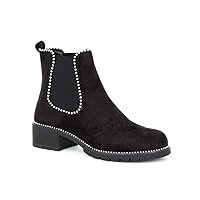 Womens Ladies Black PU Suede Block Platform Heel Silver Stud Ankle Chelsea Boots