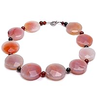 Pink Disc-Shaped Agate Necklace 40mm Faceted Round Necklace Dotted Red Agate Beads Single Strand Gemstone Jewelry for Lady 22