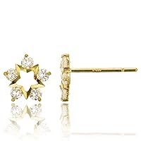 14K Yellow Gold 5-Round Stone Open Star Stud Earring