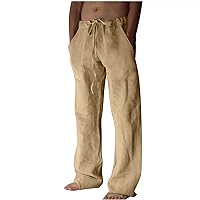 Pants for Mens Summer Fall Linen Loose Fit Track Yoga Flare Wide Leg Pants Man 2024
