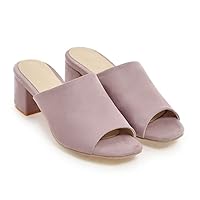 Womens Chunky Heel Sliders Ladies Slip On Summer Sandals Peep Toe Wide Band Slide Mules Slippers