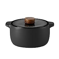 Qiangcui Ceramic Casserole Dish with Acacia Wood Cap Heat-Resistant Stockpot Healthy Stew Pot Casserole Clay Pot,White (Color : Black)