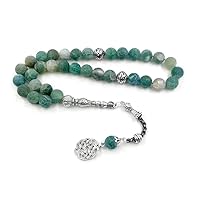 Tasbih Natural Green agate stone Blue Metal tassel 33 45 66 99 prayer beads islamic fashion stone Muslim Rosary