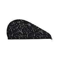 Microfiber Hair Towel Wrap Drying for Zodiac Constellation Galaxy Black Starry Night Stars Glow Dark Midnight Head Towel Absorbent Wrapped Bath Cap for Drying Curly