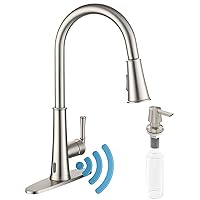 CASAINC Kitchen Faucet with Pull Down Sprayer Brushed Nickel with LED Function, 17.31in H Touchless 1.8 gpm Single Handle Kitchen Sink Faucet, Lead-Free Copper for Bar Laundry Kitchen Sink