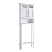 Teamson Home Dawson Wooden 2-Door Bathroom Etagere Over The Toilet Space Saver Cabinet with Interior Adjustable Shelf and Open Shelf, White with Chrome Knobs