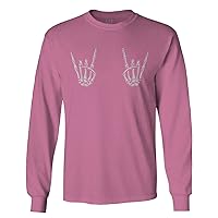 Cool Graphic Punk Rock Skull Bones Hands Men's Long Sleeve t Shirt (Pink X-Large)