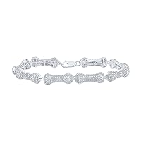 10kt White Gold Womens Round Diamond Dog Bone Fashion Bracelet 5-1/4 Cttw