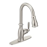 Moen Brantford Spot Resist Stainless One-Handle Pulldown Kitchen Faucet with Sprayer Featuring Power Boost and Reflex, 7185SRS
