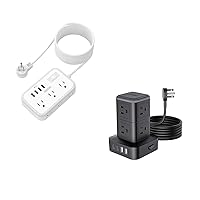 15 FT Extension Cord + 10ft Tower Power Strip, NTONPOWER 10-in-1 & 12-in-1 Surge Protector Power Strip, Flat Plug, Wall Mounted, Side Outlet Extender for Home Office, Dorm Room Essentials