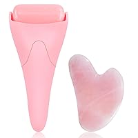 Ice Face Roller Skin Care, Rose Quartz Gua Sha Facial Tool for Self Care, Relieving Tensions and Reducing Puffiness