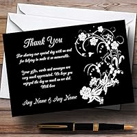Black White Floral Personalized Wedding Thank You Cards