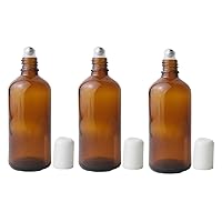 3PCS 100ml Empty Refillabl Amber Glass Roller Bottle With Stainless Steel Balls And White Screw Cover For Essential Oil Lip Balms Perfume
