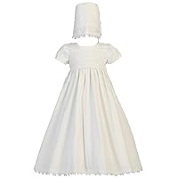 Baby Girl White Cotton Smocked Gown Christening Baptism Hat Set