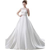 Ivory A-Line One-Shoulder Floor-Length Wedding Dress With Lace Bodice