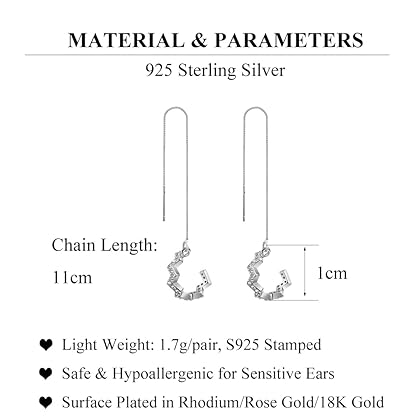 SLUYNZ 925 Sterling Silver Wave Cuff Earrings Wrap Tassel Earrings for Women Teen Girls Dangle Earrings Threader Chain