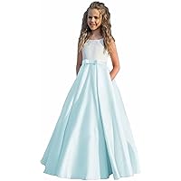 Girl's Satin Flower Girl Dress First Communion Dress Kids Wedding Ball Gowns Sky Blue