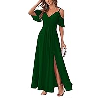 Lindo Noiva Ruffles Sleeves Bridesmaid Dresses for Women Long Slit Chiffon Prom Evening Gowns with Pockets LNL048