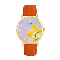 Yellow Daffodil Watch Ladies 38mm Case 3atm Water Resistant Custom Designed Quartz Movement Luxury Fashionable